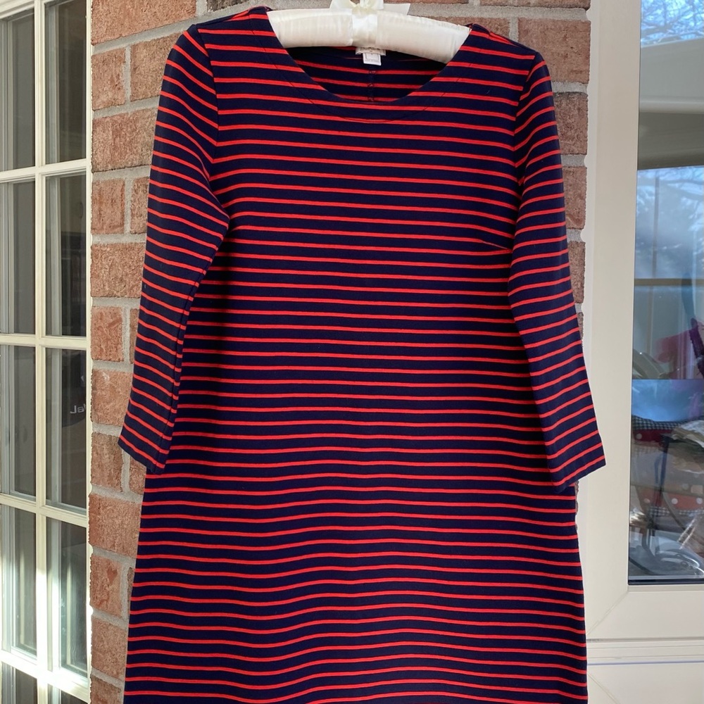 Free item - J Crew stretchy 3/4 t-shirt dress with navy blue and red stripes